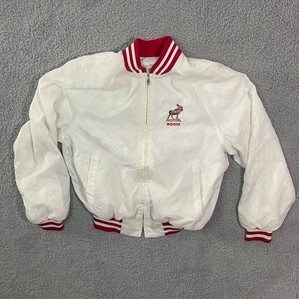 Vintage Men’s Bomber Jacket Moose Embroidery Pro Fit White Large